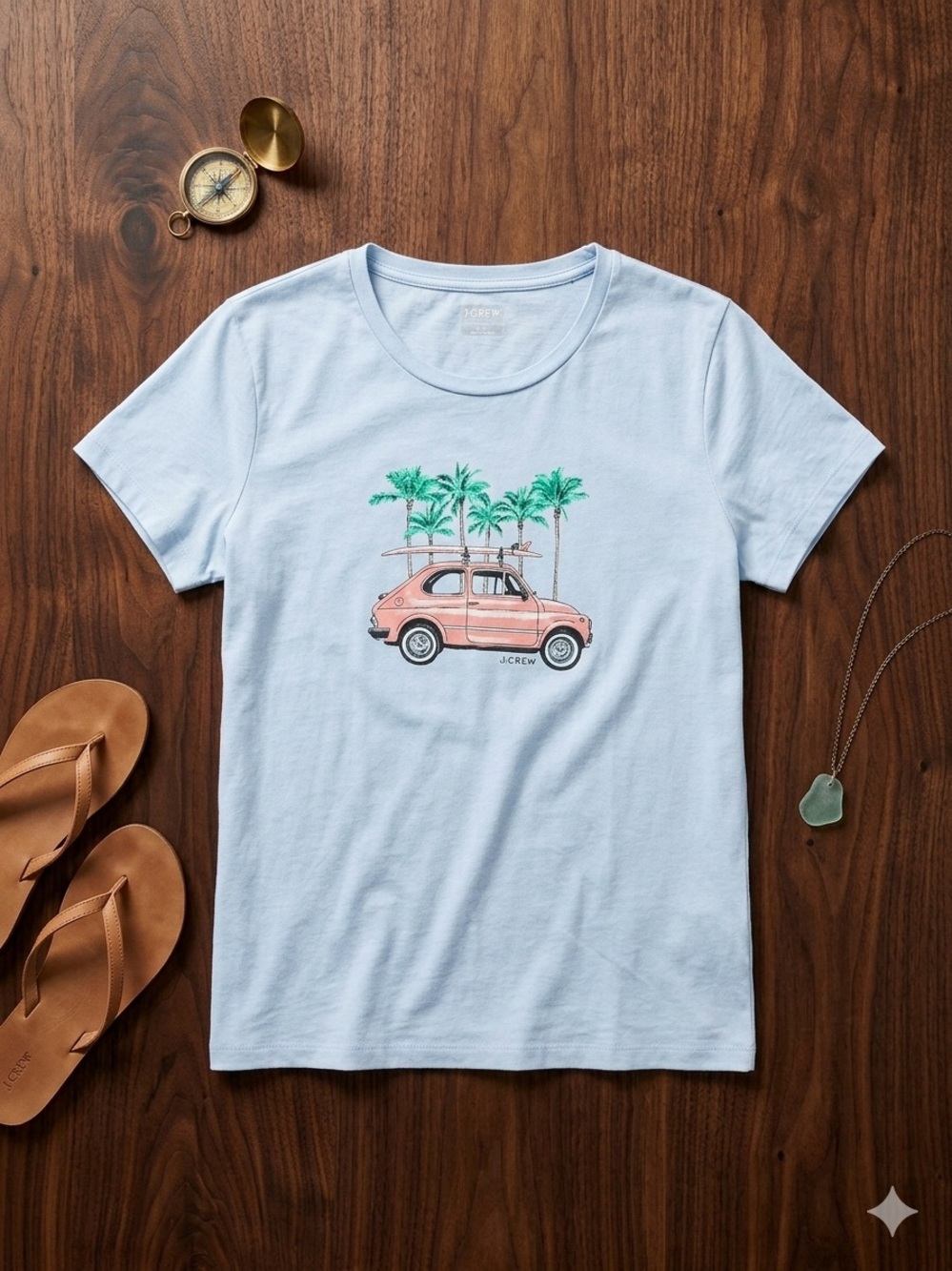 J.Crew Gentle Sea Blue Surfboard Car Graphic T-Shirt Palm Trees Cotton Sz XXL